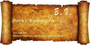 Berki Vincencia névjegykártya